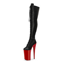 Bottes à bout rond rétro de 26cm au-dessus du genou Talons super fins 10 pouces Bande Pole Dance Lacets Discothèque Danseuse exotique Gothique pour femmes
