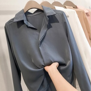 Chemises en <span class=keywords><strong>Soie</strong></span> Femme, Chemise Blanche Femme, Chemises à Manches Longues, Blouse de Bureau en <span class=keywords><strong>Soie</strong></span> Satinée, Hauts Grande Taille - Product Image 3