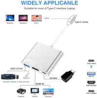 4K 30hz HDTV USB 3.0 Adaptateur 3 en 1 Pd Type C Hub 3 en 1 Adaptateur multiport Usb C Type C Otg vers Usb 3.0 Adaptateur