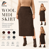 Jupe crayon midi personnalisée pour femme en mélange de laine, taille haute, grande taille, coupe ajustée, fendue, automne-hiver, tons terreux, OEM ODM