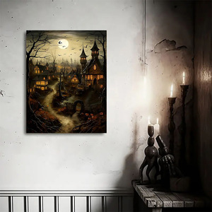 Arte de Pared en Lienzo con Marco de <span class=keywords><strong>Casa</strong></span> Encantada de Halloween, Escena Nocturna de Fantasía Oscura, Decoración de Terror para Sala de Estar, Venta al Por Mayor - Product Image 2