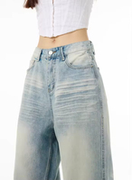 Jeans en denim rétro, coupe droite ample, taille haute, pour femme, style décontracté, tendance streetwear, couple, vintage, jeans à jambes larges pour femme
