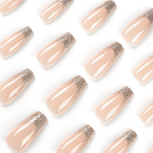 Uñas postizas de lujo con forma de ataúd, punta brillante, acrílicas, largas, pre-diseñadas con pegamento para aplicación en los dedos. - Product Image 4