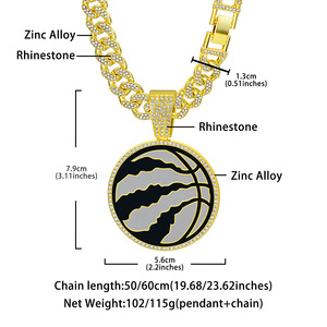 Collier Hip-Hop pour Enfants avec Pendentif Émaillé Logo Basketball des Raptors de Toronto, Chaîne Maille Cubaine, pour Fans de Sport <span class=keywords><strong>NBA</strong></span> - Product Image 6