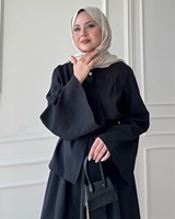 Großhandel Elegantes Polyester Muslimisches Zweiteiler-Set Oberteil und Rock Damen Islamischer Abaya-Stil Bescheidenes Herbst-Hochzeits-Outfit Atmungsaktiv Locker Geschnitten