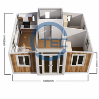 Maison conteneur préfabriquée moderne, pliable et extensible, à double aile, avec 2 chambres et 1 salon, pour hôtel ou gîte
