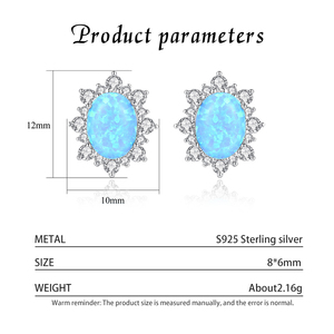 Luxury Classic 925 <b>Silver</b> Opal <b>Stud</b> <b>Earrings</b> With Round Brilliant Cut Diamonds Flower Shape Women's Everyday Wear Jewelry - Product Image 3