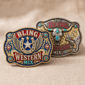 Boucle de ceinture personnalisée en alliage de zinc avec logo, strass brillants, style western chic cowgirl rodeo Nashville, vente en gros - Product Image 1