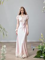 Robe de soirée longue Nicecover, best-seller, rose bonbon à pois, en satin, avec manches bouffantes et bordure en dentelle, amincissante, idéale pour les rendez-vous et le thé de l'après-midi