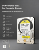 Disque dur de surveillance SATA 3,5 pouces Stock Gold Enterprise 1-4 To pour ordinateur de bureau (Fabriqué aux États-Unis) 7200 tr/min 128 Mo de cache pour utilisation CCTV