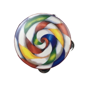 Wholesale Natural Wood With Single Metal Jingle Tambourine Rainbow Lollipop Print Drumhead Orff Percussion Instrument - Product Image 1