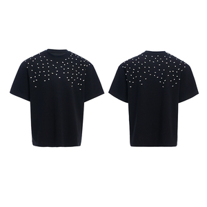ผู้ผลิตเสื้อยืดคุณภาพสูง เนื้อผ้าหนา ทรงปกติ 220 กรัม ผ้าฝ้ายถัก 100% ปักโลโก้ตามสั่ง ตัวอักษรประดับคริสตัล ระบายอากาศได้ดี - Product Image 1
