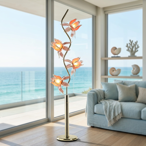 Translucent Pink Acrylic Lotus <b>Floor</b> <b>Lamp</b> 4 Light Heads Golden S Bend Pole Luxury Standing <b>Lamp</b> for Vacation House - Product Image 2