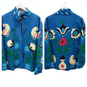 Sujani Khadi Cotton <b>Jacket</b> Double-Breasted Satin Outerwear Fringed <b>Sequins</b> Patchwork Decorations Custom Linen Full Sleeve - Product Image 1