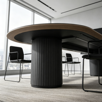 Ensemble de table et chaises de conférence en forme de bateau moderne, table de réunion de bureau noire avec prises électriques pour mobilier de salle de conférence