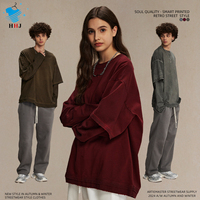 T-shirt à manches longues unisexe 300 GSM 100% coton couleurs unies Logo personnalisé T-shirts à manches longues pour hommes Oversized Loose Knitted Print