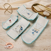 Boîte à bijoux de luxe Zebopak en cuir PU bleu, personnalisable avec logo, vente en gros, étui d'emballage pour ensemble de bijoux en cuir grainé, en vrac