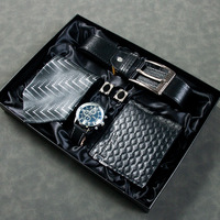 Nouvel an hommes liberté ensemble cadeau d'affaires de luxe 5 pièces ensemble (montre ceinture en métal portefeuille cravate boutons de manchette) cadeau de noël cadeau personnalisé