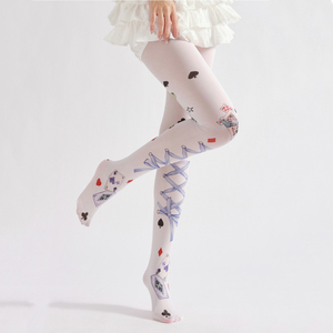 Nouveaux collants de style princesse pour femmes en nylon et polyester avec <span class=keywords><strong>motif</strong></span> de poker Lolita et impression de collants personnalisés - Product Image 5