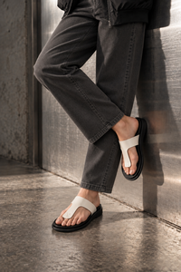 PUP Sandal Genuine Cow Leather Tubular Toe <b>Post</b> Anti Slip Lightweight Thick Sole Cushioning Flip Flops Size 36-45 White - Product Image 6