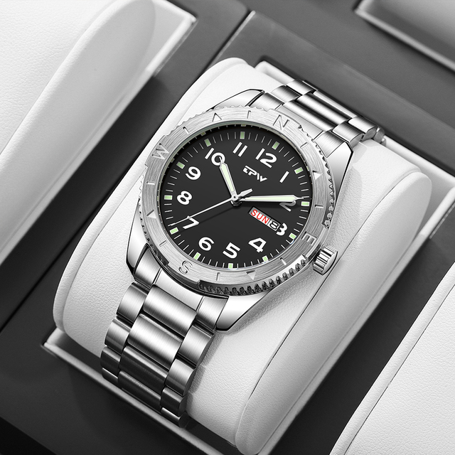 Full Luminous Quartz Watch for Men Luxury Waterproof Calendar Solid Stainless Steel Band Wristwatches Wholesale