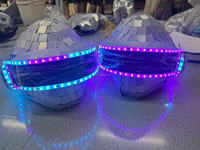 Casque LED avec face miroir argentée, costume de marcheur sur échasses, costume animal personnalisé, boule LED dorée émettant de la lumière, pour scène TV, art de rue et spectacle