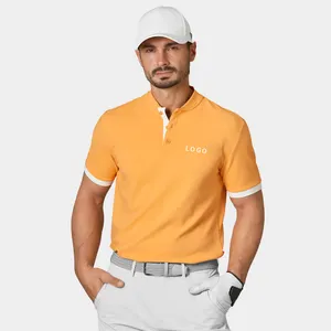 Custom Logo Geborduurd Polo Golf Shirt Polyester Spandex Prestatie Custom Sublimatie Snel Droog Kraagloos Golfshirt Voor Mannen