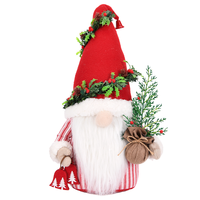 Gnome de Noël en peluche Red Hat avec sapin, pomme de pin, sac en toile de jute et clochette pour décoration rustique de porche et d'entrée - Vente en gros