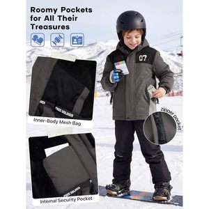 FOXA Boy's Waterproof <b>Ski</b> Jacket Fleece Lined Windproof With Hood For Snowboarding Outdoor Wear - Product Image 4