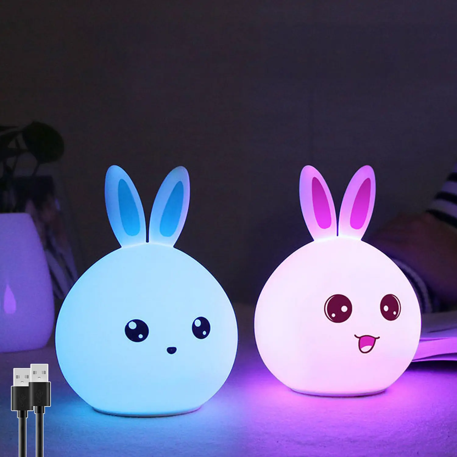 LED Silicone Rabbit Touch Sensor Lamp with USB charge 7 Color Pat Lamp Bedside Night Light for Child