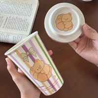 Mug de voyage en céramique hautement esthétique avec couvercle, motif ours en peluche mignon, compatible micro-ondes pour café chaud/froid et thé au lait