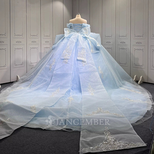 Vestido de Quinceañera Azul con Escote Corazón, Modelo LSMU162, Sin Mangas, Cola Capilla, Largo hasta el Suelo, 100% Poliéster, Estilo Vestido de Gala - Product Image 5