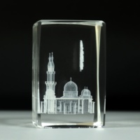 Modèle de bâtiment en cristal gravé au laser 3D IDEAL, mosquée islamique Nabawi Allah, cube pour souvenir de mariage musulman, cadeaux pour les invités
