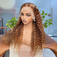 Perruques Lace Front Ombrées Blond Miel 4/27 en Gros, Cheveux Humains, 30 Pouces, Ondulées, pour Femmes