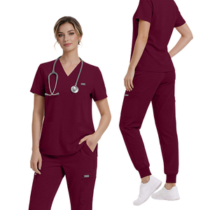 Pantalones Jogger con Cuello en V, Uniformes Médicos Elásticos en 4 Direcciones, Conjuntos de Uniformes de Enfermería al por Mayor, Uniformes Médicos de Poliéster, Rayón y Spandex de Fábrica - Product Image 1