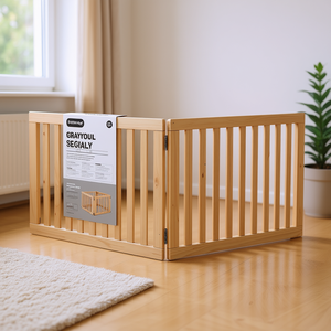 Juego de puertas para perros Gildan, madera de álamo natural, recinto para mascotas, uso en interiores, cierre de empuje, estilo moderno rectangular - Product Image 2