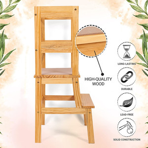 Escabeau de cuisine en <span class=keywords><strong>bois</strong></span> d'inspiration Montessori tour d'apprentissage à hauteur réglable pour enfants aide-bébé pliable et produit ottoman - Product Image 5