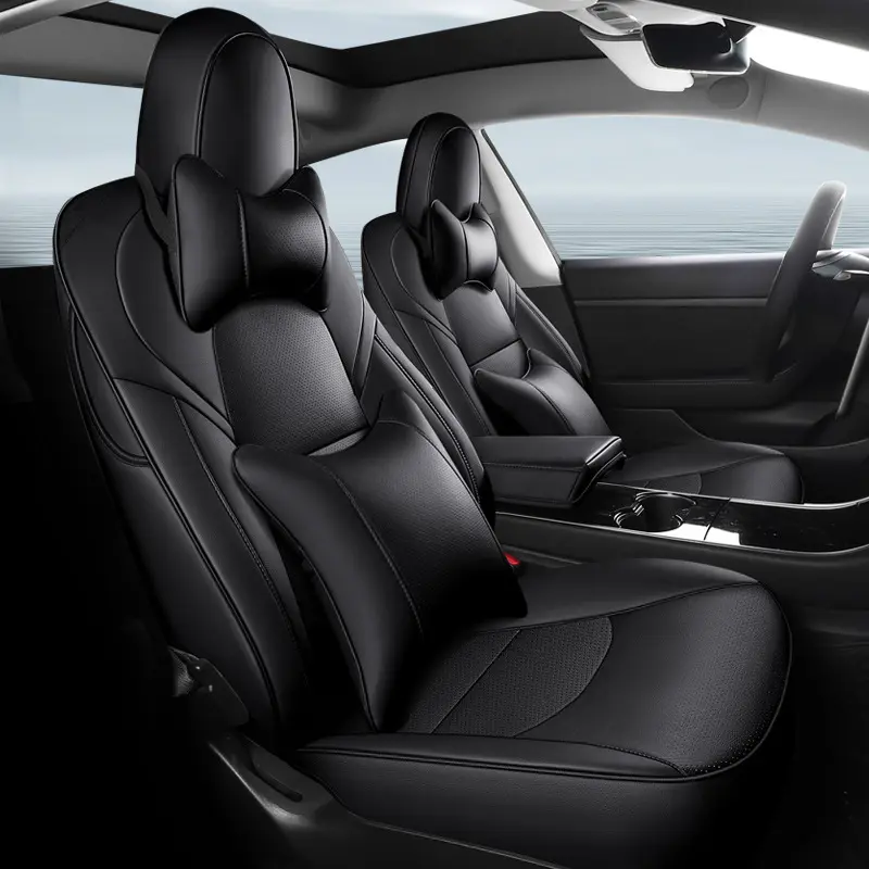 Универсальное кожаное автомобильное сиденье с полной вышивкой на 5 мест для Tesla Model3 ModelY four seasons
