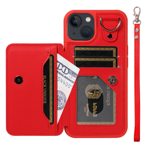 Étui de téléphone portable antichoc pour <span class=keywords><strong>iPhone</strong></span> 14/13, 3 emplacements pour cartes et poche pour argent liquide, blocage RFID, avec cordon et béquille, vente en gros - Product Image 5