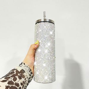Luxury Colorful Crystal Cups Bling Tumbler <b>Double</b> <b>Walled</b> Hot Pink Blue Black Rainbow Leopard Rhinestone Travel <b>Mug</b> - Product Image 3