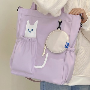 Pink Canvas Shoulder Bag With Cat Pocket 20-35L Water Resistant School Tote For Women Students - Product Image 3