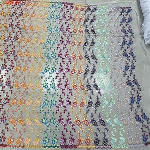 여성 드레스 의류용 공장 맞춤 꽃과 색상 자수 화이트 메쉬 튤 레이스 원단 순수 자수 원단 - Product Image 6