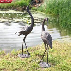 YOUFINE Paire de statues d'oiseaux gruons en bronze patiné, art <span class=keywords><strong>héron</strong></span> en métal vieilli pour bassin extérieur - Product Image 4