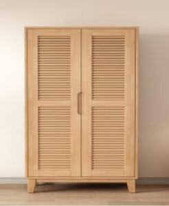 Armoire scandinave en bois massif avec portes battantes, meuble de chambre moderne autoportant - Product Image 5