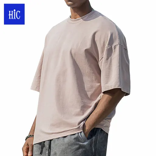HIC Herren schweres Baumwoll-Blank-T-Shirt benutzer definiertes Logo plus Größe Drop Shoulder T-Shirt 100% Baumwolle T-Shirt