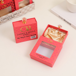 Custom Logo Transparent Window Drawer Type Jewelry <b>Box</b> Cardboard Paper Packaging <b>Box</b> with Crystal Puller for <b>Rings</b> - Product Image 2