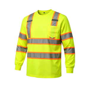 Camiseta de Seguridad Fluorescente Amarilla de Alta Visibilidad ANSI Clase 2, Manga Larga, Absorbe la Humedad, para Trabajo Nocturno en Carreteras, Reflectante OEM - Product Image 1