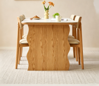 Table à manger rectangulaire en bois massif vintage française pour 6 personnes avec pieds ondulés, adaptée aux restaurants et aux hôtels