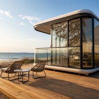 Rumah Prefabrikasi Struktur Baja, Vila Liburan Kaca Panoramic untuk Glamping Tepi Laut B&B