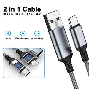 Cable USB Universal <span class=keywords><strong>2</strong></span> en 1 PD 60W USB C macho a macho Cable tipo C Cable de carga rápida para Samsung Galaxy, Google Pixel, Motorola - Product Image 2